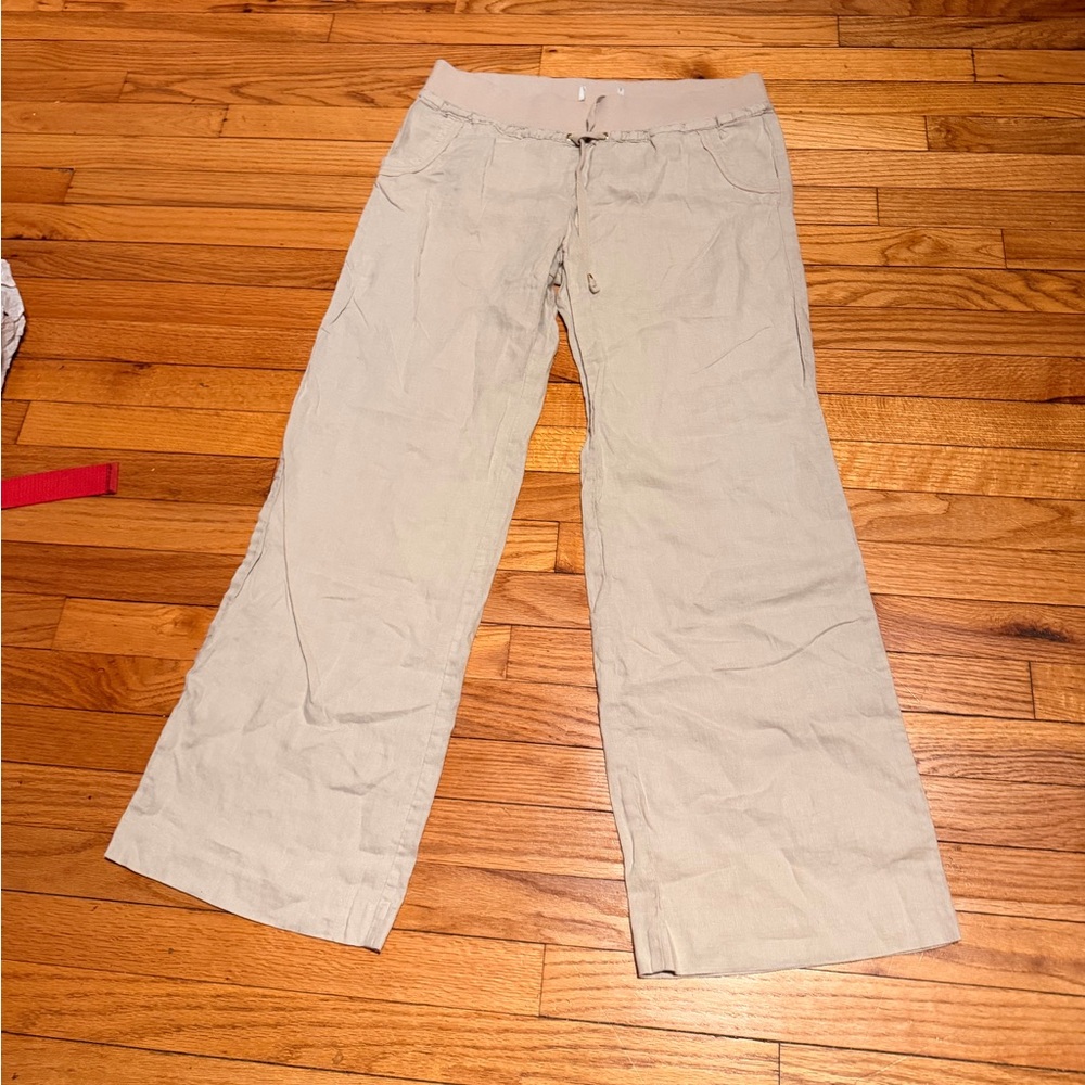 Guess Linen Vintage y2k drawstring elastic waist Wide-Leg casual pants beige XL